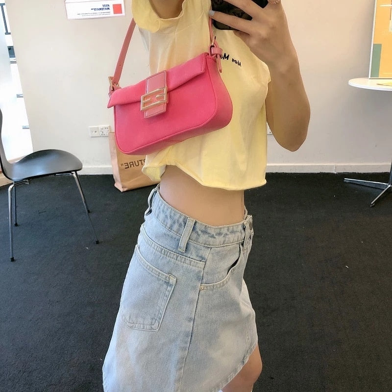New Design Fashion Women Bag Dirty Pink Nubuck Mini Show Female Single Shoulder Axillary Bag Ins Hot Retro Lady Crossbody Bag