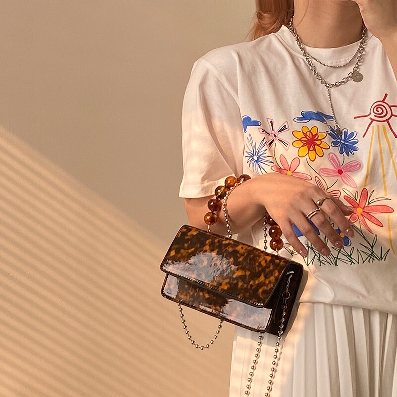 Women's Clutch Purse Female Vintage Beaded Chain Shoulder Crossbody Bags Fashion Ladies Small Square Handbags Tote Bag Bolsos