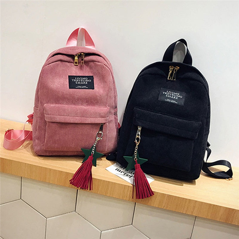 Women Mini Corduroy Backpack Female Eco Simple Canvas Backpacks Ladies Elegant Small Travel Bags Backpack For Teenage Girls