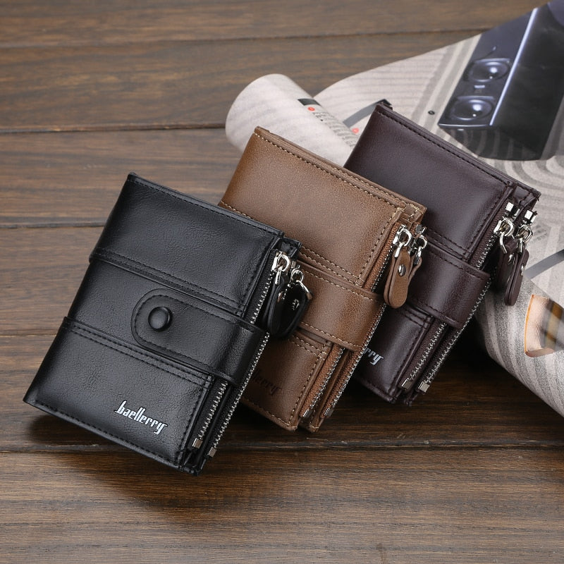 New Business Men Wallets Zipper Card Holder High Quality Male Purse New PU Leather Vintage Coin Holder Men Wallets