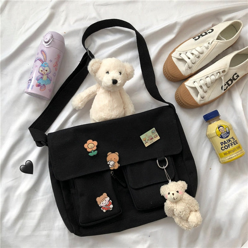 Crossbody Women's Bag Messenger Casual Canvas Fashion Shoulder Ladies Pouch Women Sweet Printed Cute Pendant Diagonal Female Bag
