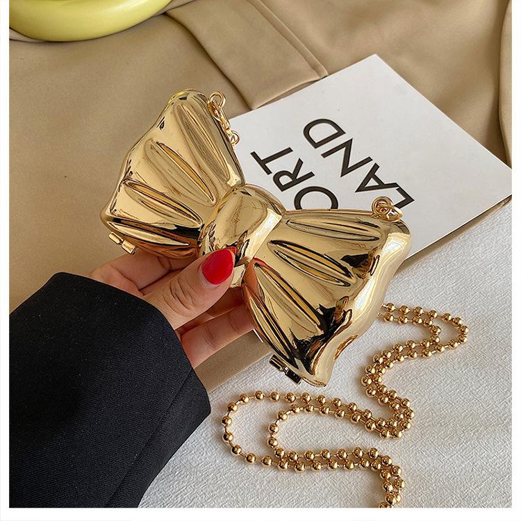 Metal Mini Bow Crossbody Bags For Women Fashion Silver Gold Shoulder Bag Women Bags Clutch Bag Lipstick Purses Coin Bags New