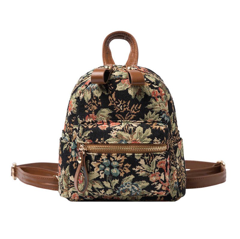 Vintage Flower Embroidery Canvas Backpacks Women Mini Ethnic Backpack Handmade Embroidered Knapsack Female Small Travel Rucksack