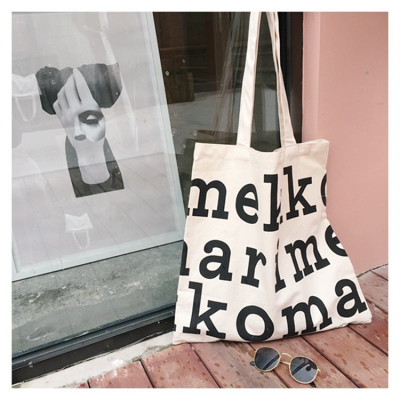 Women Canvas Fabric Shoulder Tote Bag Cotton Creative Letters Handbags Large Capacity Soft Shopping Bags Girls Cute School Bag