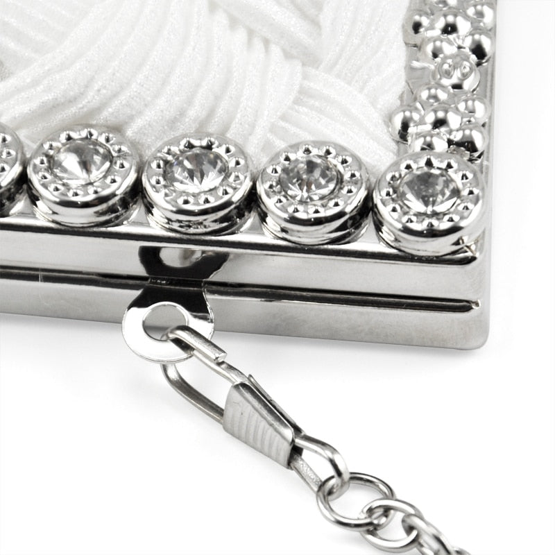 WHITE satin bridal evening prom clutch handbag purse