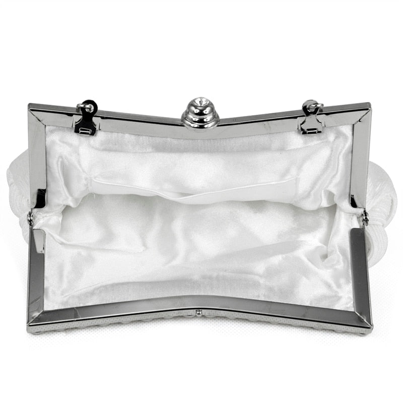 WHITE satin bridal evening prom clutch handbag purse