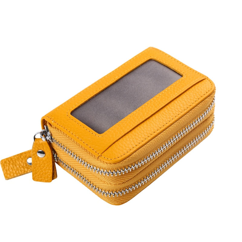 Fashion Brand Genuine Leather Women Card Holder Double Zipper Large Capacity Female ID Credit Card Case Bag Wallet