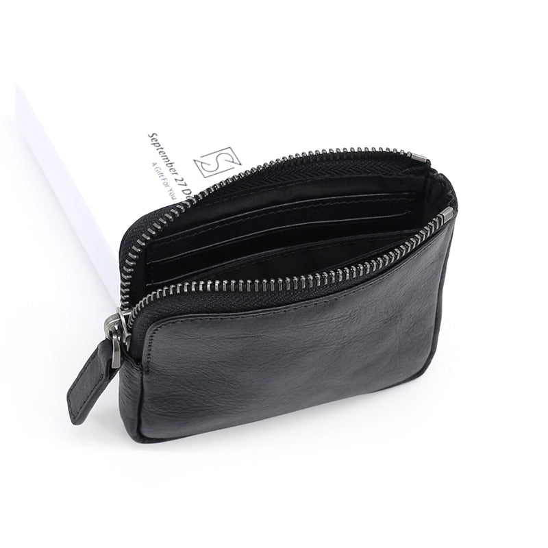 Mini Wallets Women First Layer Cow Leather Men Coin Purses Vintage Small Change Purse Coin Pouch Credit Card Wallet Money Bag