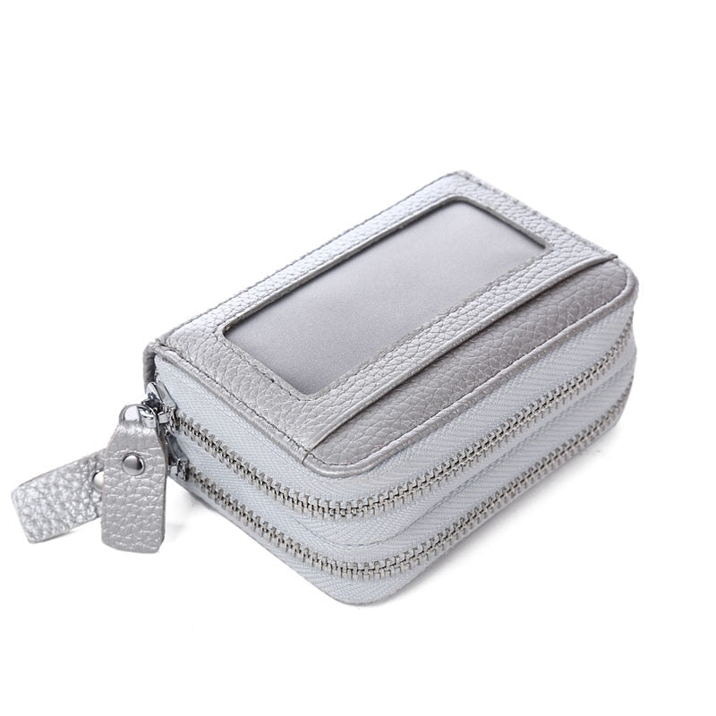 Fashion Brand Genuine Leather Women Card Holder Double Zipper Large Capacity Female ID Credit Card Case Bag Wallet