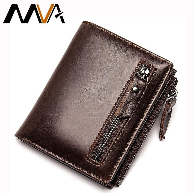 MVA Men Wallets Genuine Leather Wallets for Credit Card Holder Zip Small Wallet Man Leather Wallet Short Slim Coin Purse Men 604