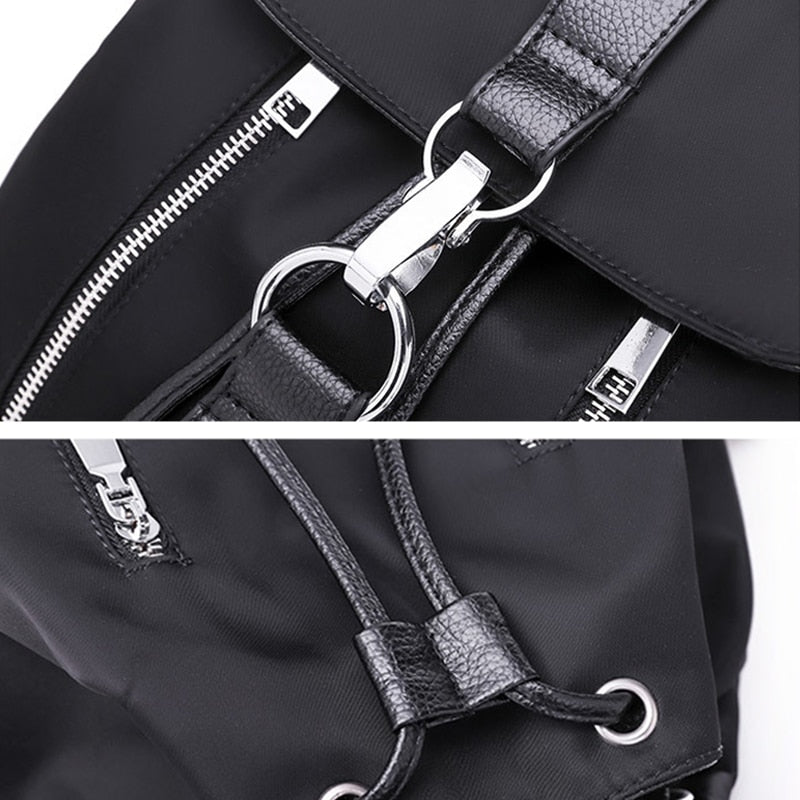 Simple Trending Solid Color Nylon Women's Backpacks Casual Large Capacity Design Black School Bags for Teenager