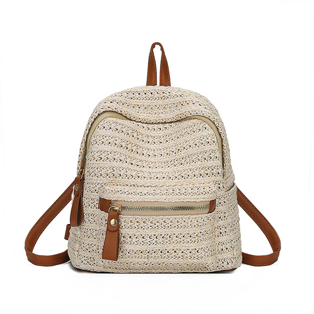 Newest Hot Women Straw Rattan Woven Travel Backpacks Girls Summer Beach Shoulder Schoolbags Rucksack Tote Purse