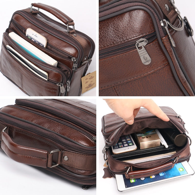 Men Genuine Leather Shoulder Bag Fashion Zipper Shoulder Messenger Bag Leather Men Travel Business Simple Handbag ZZNICK