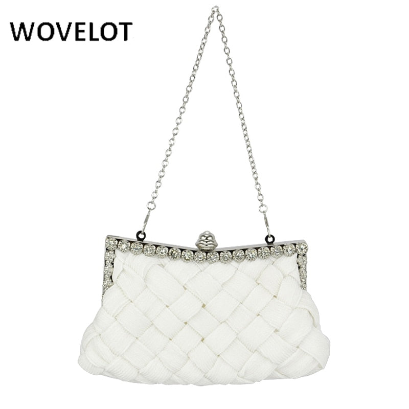 WHITE satin bridal evening prom clutch handbag purse