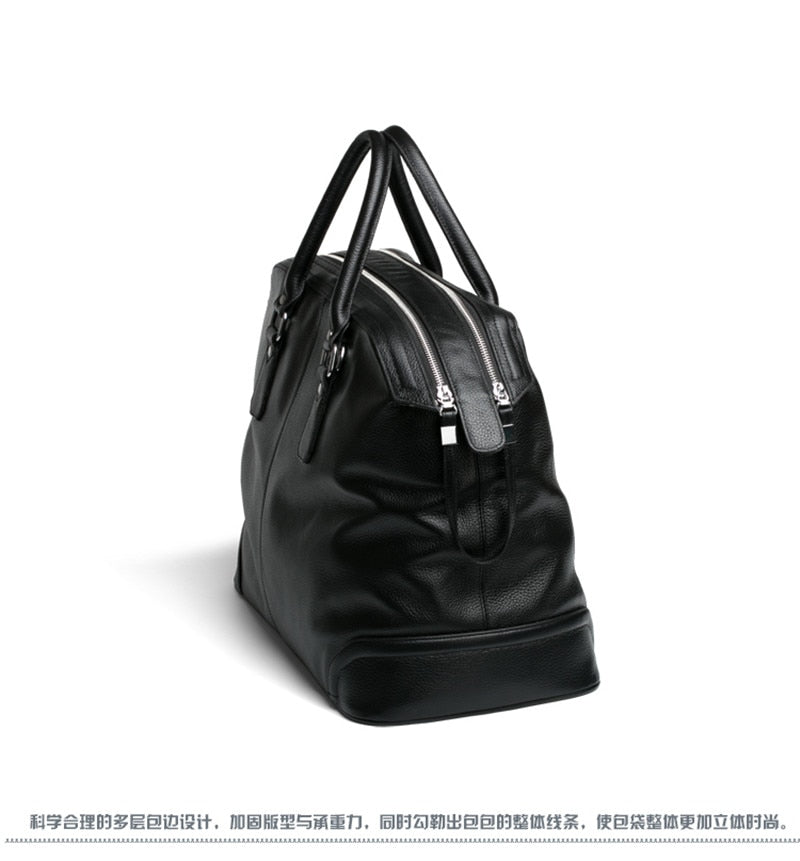 Fashion Men Leather Travel bag Genuine Leather Luggage Bag Men Duffle Bag Overnight Weekend Shoulder Bag Tote handbag Black