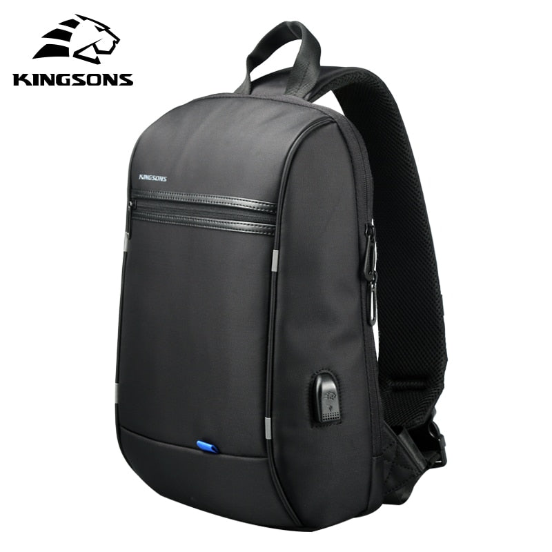 Kingsons 13'' Chest Bag Black Single Shoulder Bags With USB Charging Waterproof Nylon Crossbody Bags Messenger Bags Hot-selling