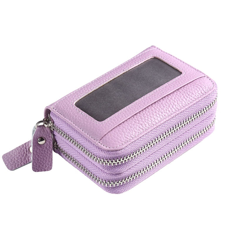 Fashion Brand Genuine Leather Women Card Holder Double Zipper Large Capacity Female ID Credit Card Case Bag Wallet