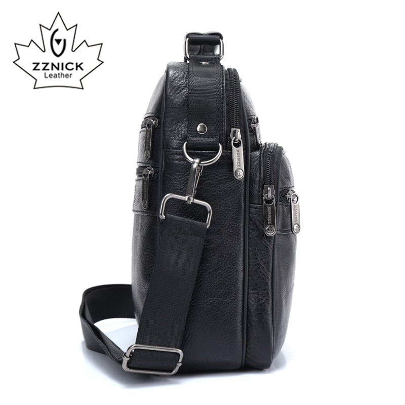 ZZNICK 2018 Men Bags Ipad Handbags Sheepskin Leather Male Messenger Purse Man Crossbody Shoulder Bag Men's Travel Bags 7101black