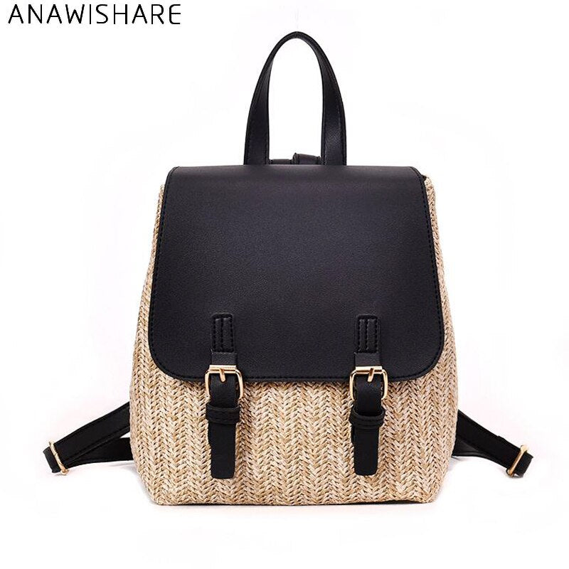 ANAWISHARE Women Backpack Straw School Bags For Teenagers Girls Daily Backpack Laptop Bag Pack Schoolbag Mochila Feminina