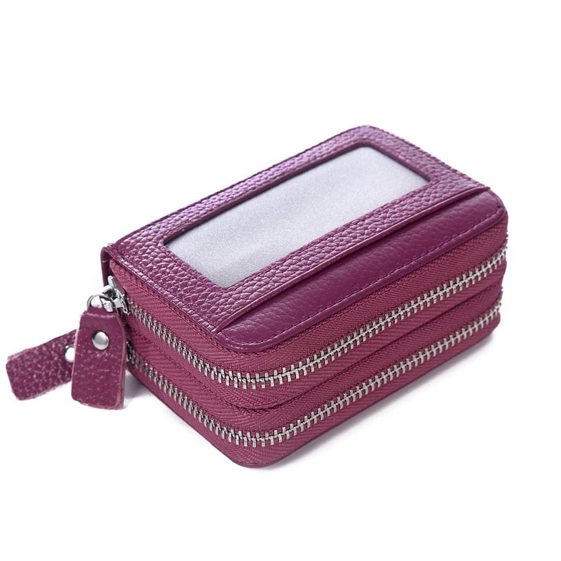 Fashion Brand Genuine Leather Women Card Holder Double Zipper Large Capacity Female ID Credit Card Case Bag Wallet