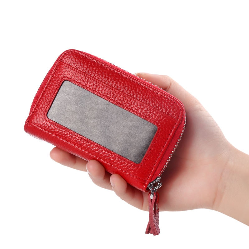 Fashion Brand Genuine Leather Women Card Holder Double Zipper Large Capacity Female ID Credit Card Case Bag Wallet