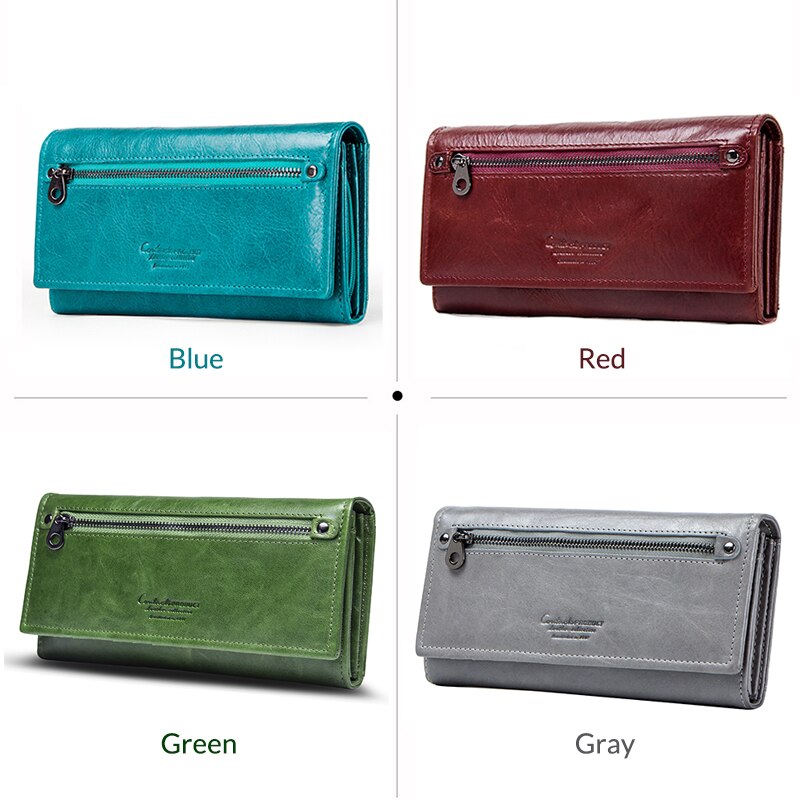 Contact's Genuine Leather Women Long Purse Female Clutches Money Wallets Brand Design Handbag for Cell Phone Card Holder Wallet