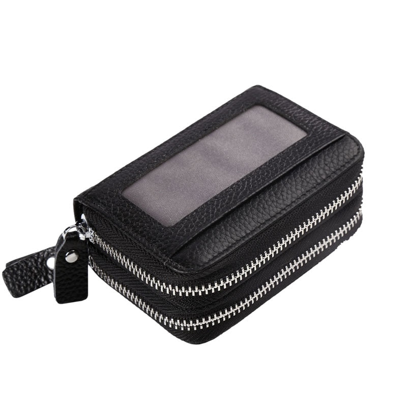 Fashion Brand Genuine Leather Women Card Holder Double Zipper Large Capacity Female ID Credit Card Case Bag Wallet