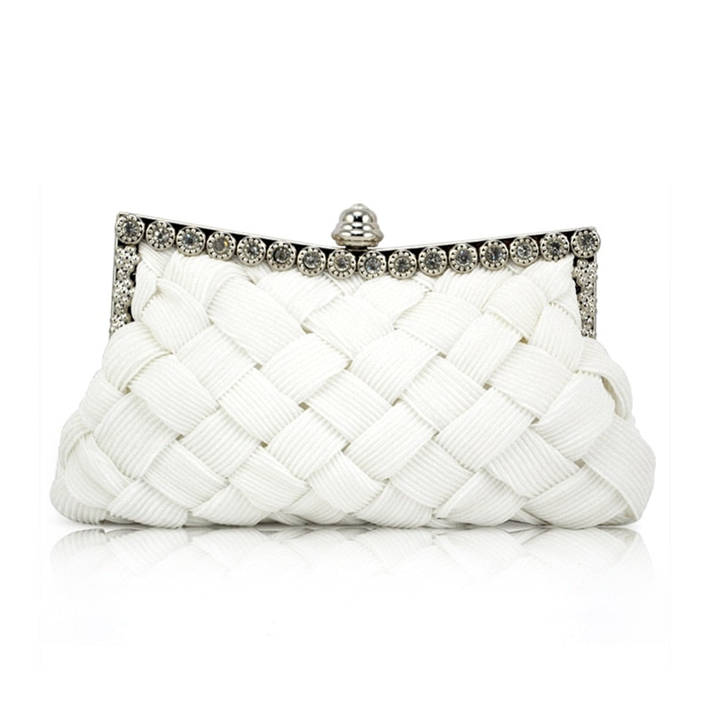 WHITE satin bridal evening prom clutch handbag purse