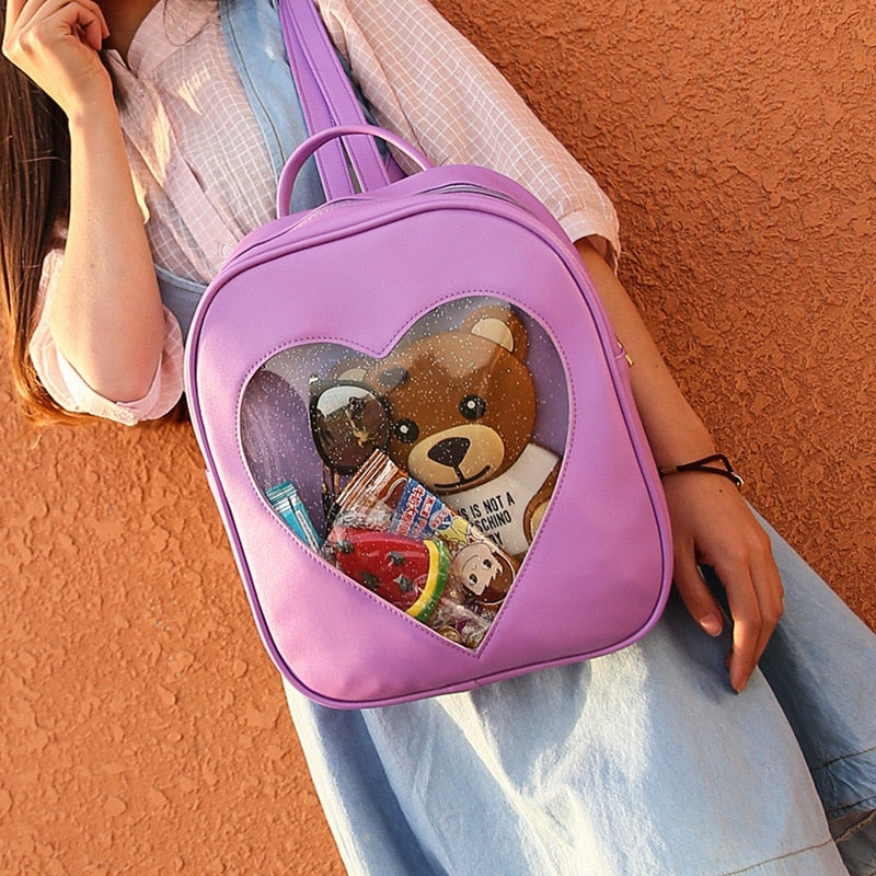 Summer Candy Transparent Love Heart Shape Backpacks Harajuku School Backpack Shoulder Bags For Teenager Girls Book Bag