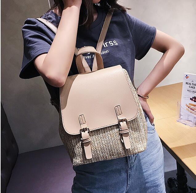 ANAWISHARE Women Backpack Straw School Bags For Teenagers Girls Daily Backpack Laptop Bag Pack Schoolbag Mochila Feminina