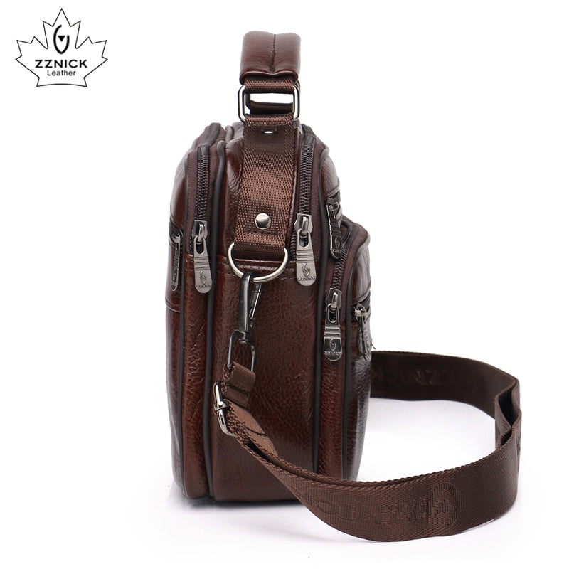 Men Genuine Leather Shoulder Bag Fashion Zipper Shoulder Messenger Bag Leather Men Travel Business Simple Handbag ZZNICK