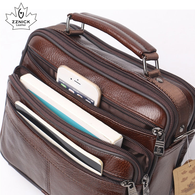Men Genuine Leather Shoulder Bag Fashion Zipper Shoulder Messenger Bag Leather Men Travel Business Simple Handbag ZZNICK