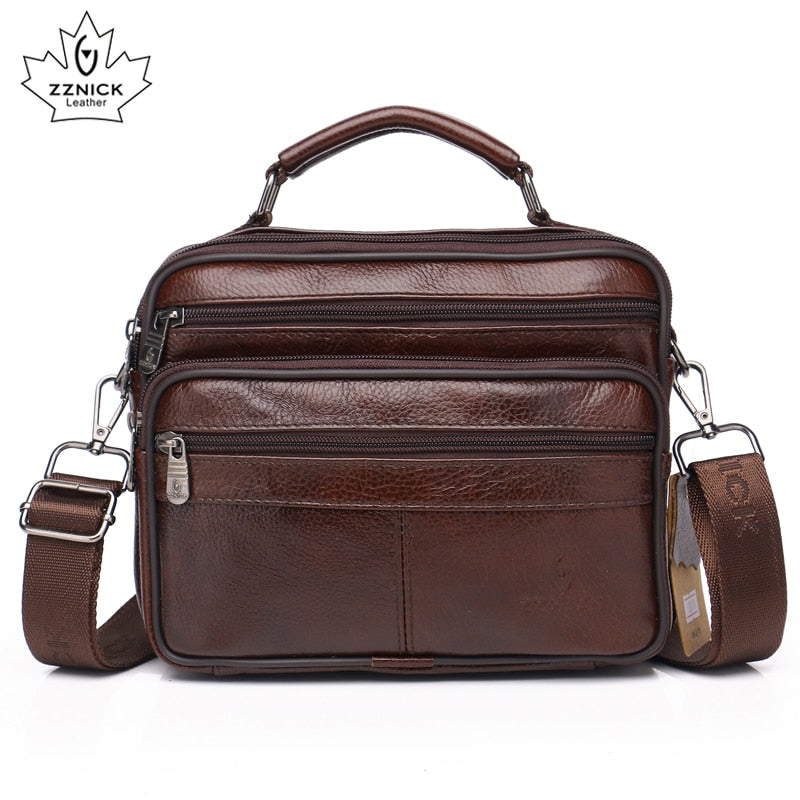 Men Genuine Leather Shoulder Bag Fashion Zipper Shoulder Messenger Bag Leather Men Travel Business Simple Handbag ZZNICK