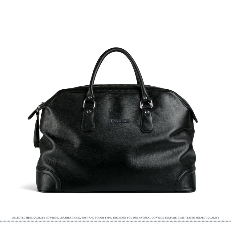 Fashion Men Leather Travel bag Genuine Leather Luggage Bag Men Duffle Bag Overnight Weekend Shoulder Bag Tote handbag Black