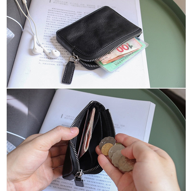 Mini Wallets Women First Layer Cow Leather Men Coin Purses Vintage Small Change Purse Coin Pouch Credit Card Wallet Money Bag
