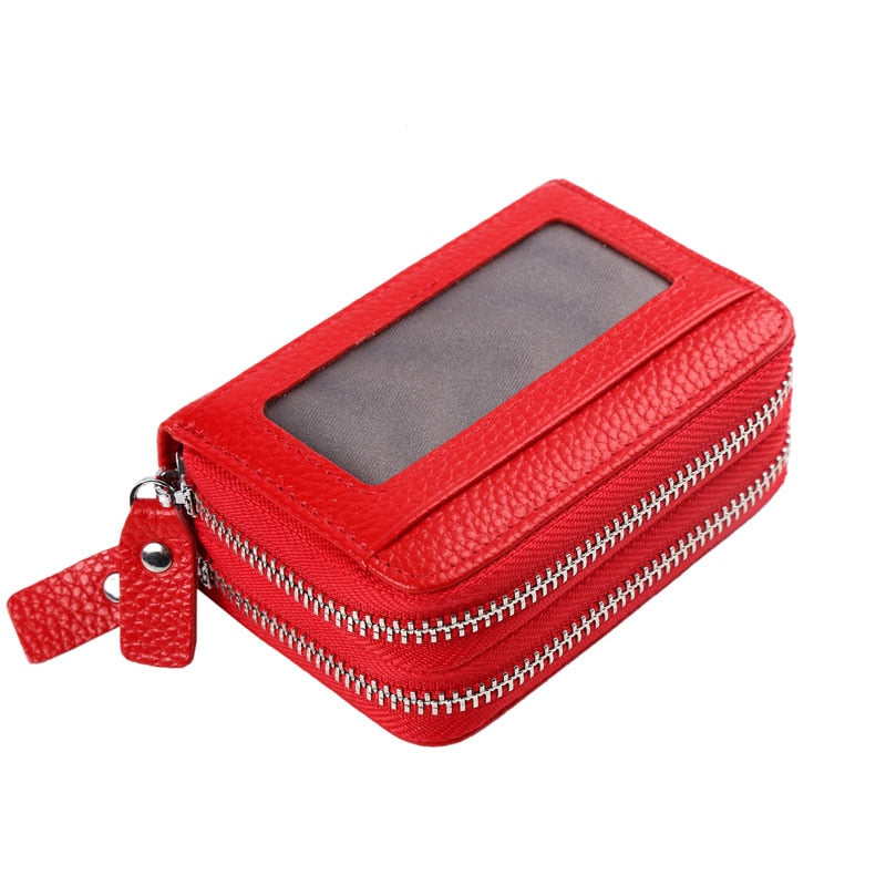 Fashion Brand Genuine Leather Women Card Holder Double Zipper Large Capacity Female ID Credit Card Case Bag Wallet