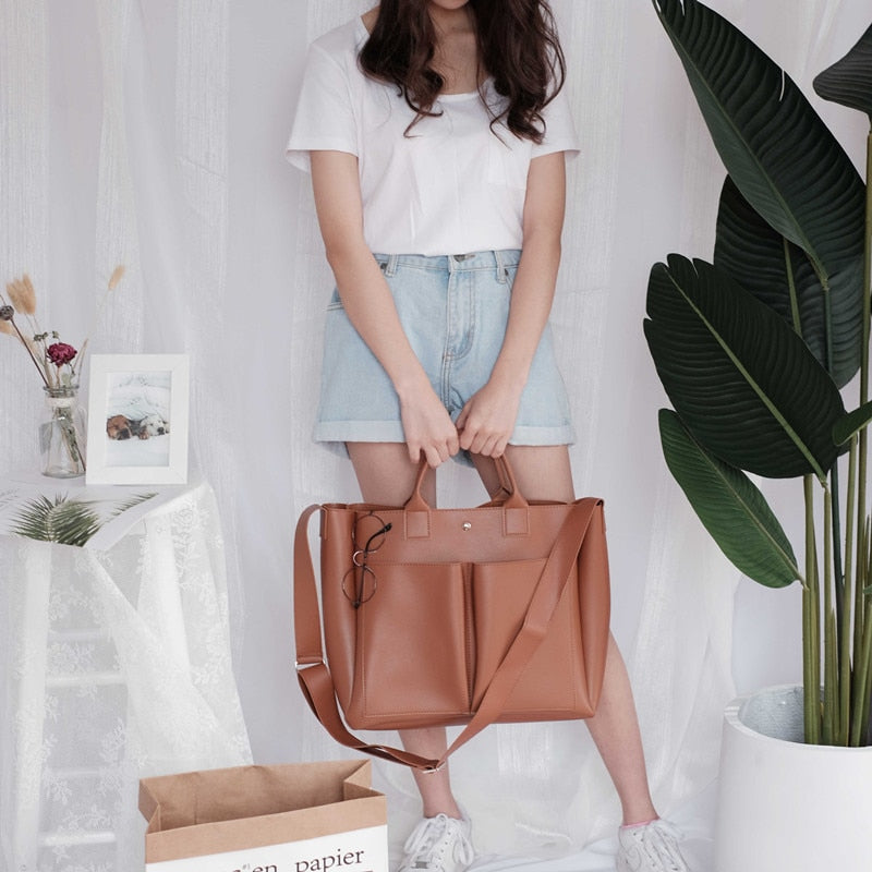new Pu Leather laptop Bag Simple Handbags Famous Brands Women Shoulder Bag Casual Big Tote Vintage Ladies Crossbody Bags