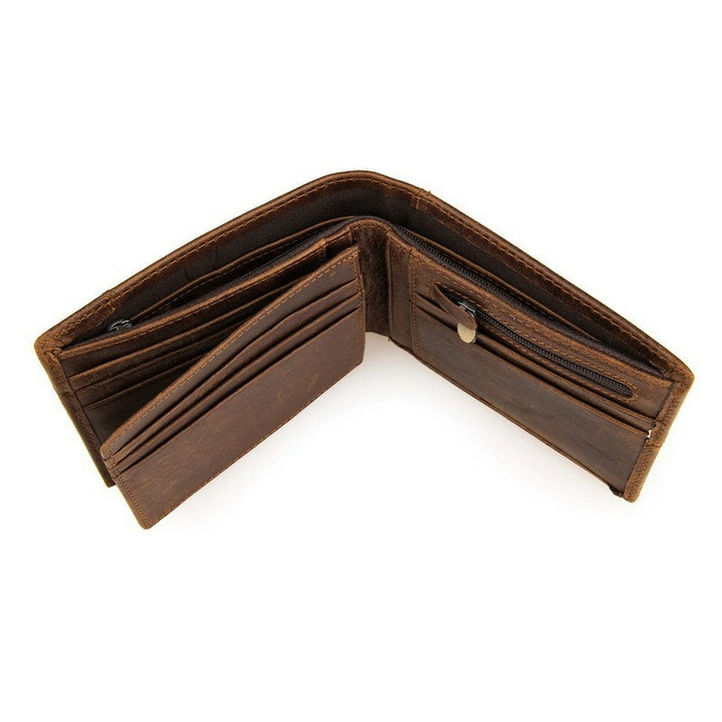 GENODERN Patchwork Style Cow Leather Male Purse Short Wallet for Men Genuine Leather Wallets Brown Male Purses Men Wallets