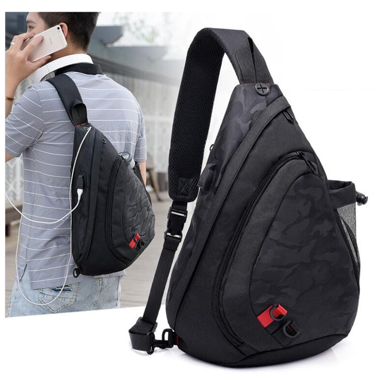 Fengdong waterproof fabric male crossbody bag small black camouflage sling chest bag one shoulder bags for women bagpack daypack
