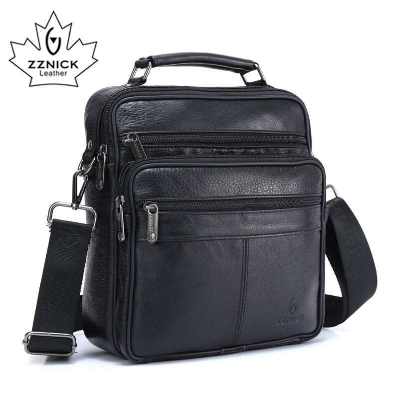 ZZNICK 2018 Men Bags Ipad Handbags Sheepskin Leather Male Messenger Purse Man Crossbody Shoulder Bag Men's Travel Bags 7101black
