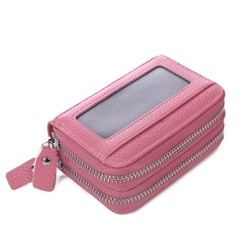 Fashion Brand Genuine Leather Women Card Holder Double Zipper Large Capacity Female ID Credit Card Case Bag Wallet