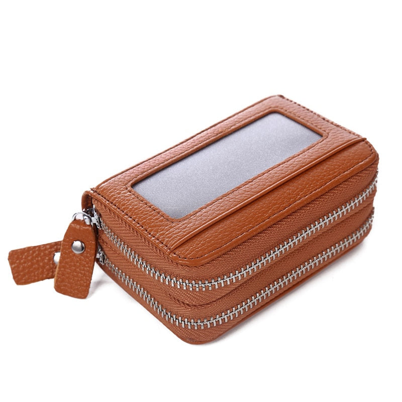 Fashion Brand Genuine Leather Women Card Holder Double Zipper Large Capacity Female ID Credit Card Case Bag Wallet