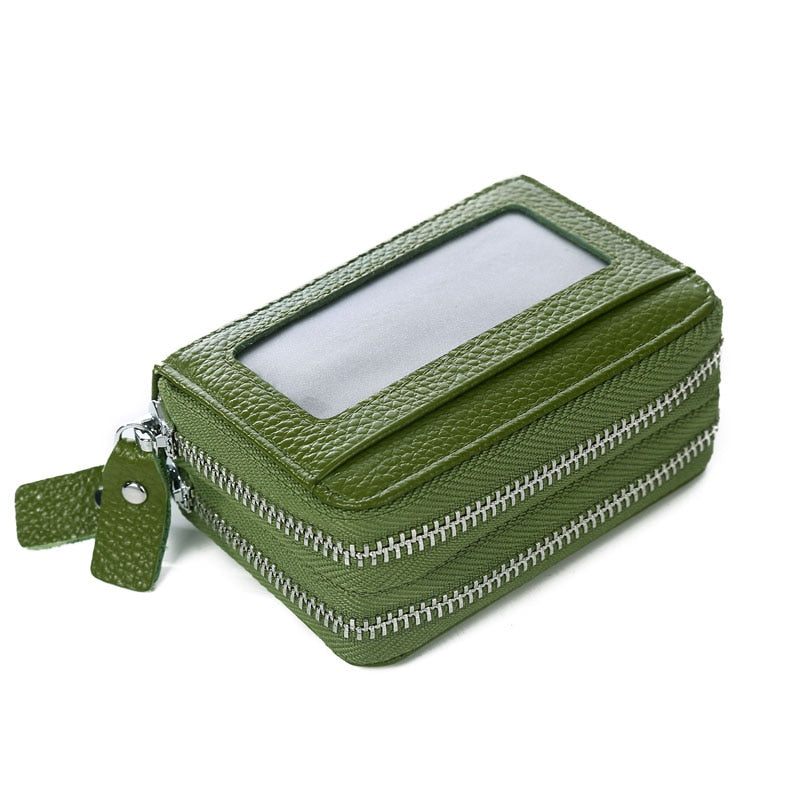 Fashion Brand Genuine Leather Women Card Holder Double Zipper Large Capacity Female ID Credit Card Case Bag Wallet