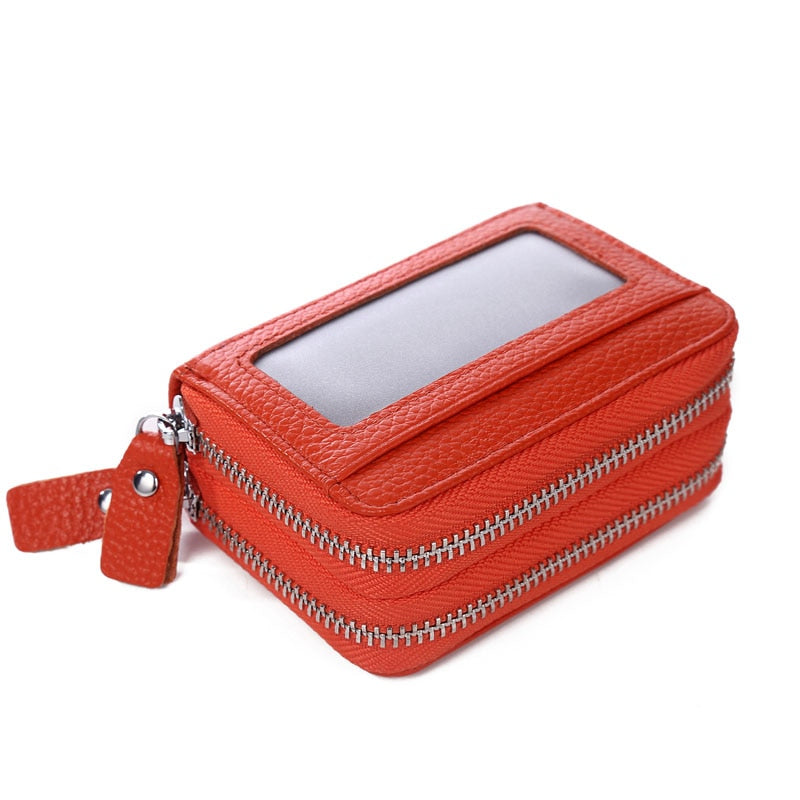 Fashion Brand Genuine Leather Women Card Holder Double Zipper Large Capacity Female ID Credit Card Case Bag Wallet