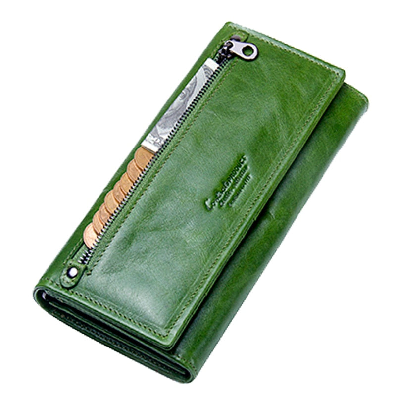 Contact's Genuine Leather Women Long Purse Female Clutches Money Wallets Brand Design Handbag for Cell Phone Card Holder Wallet