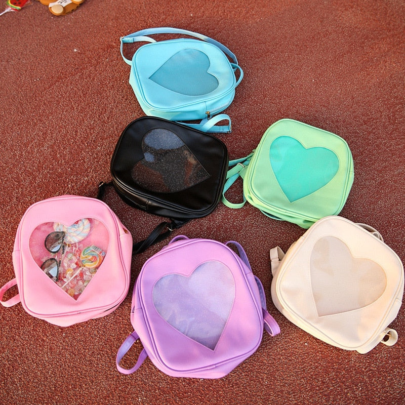 Summer Candy Transparent Love Heart Shape Backpacks Harajuku School Backpack Shoulder Bags For Teenager Girls Book Bag