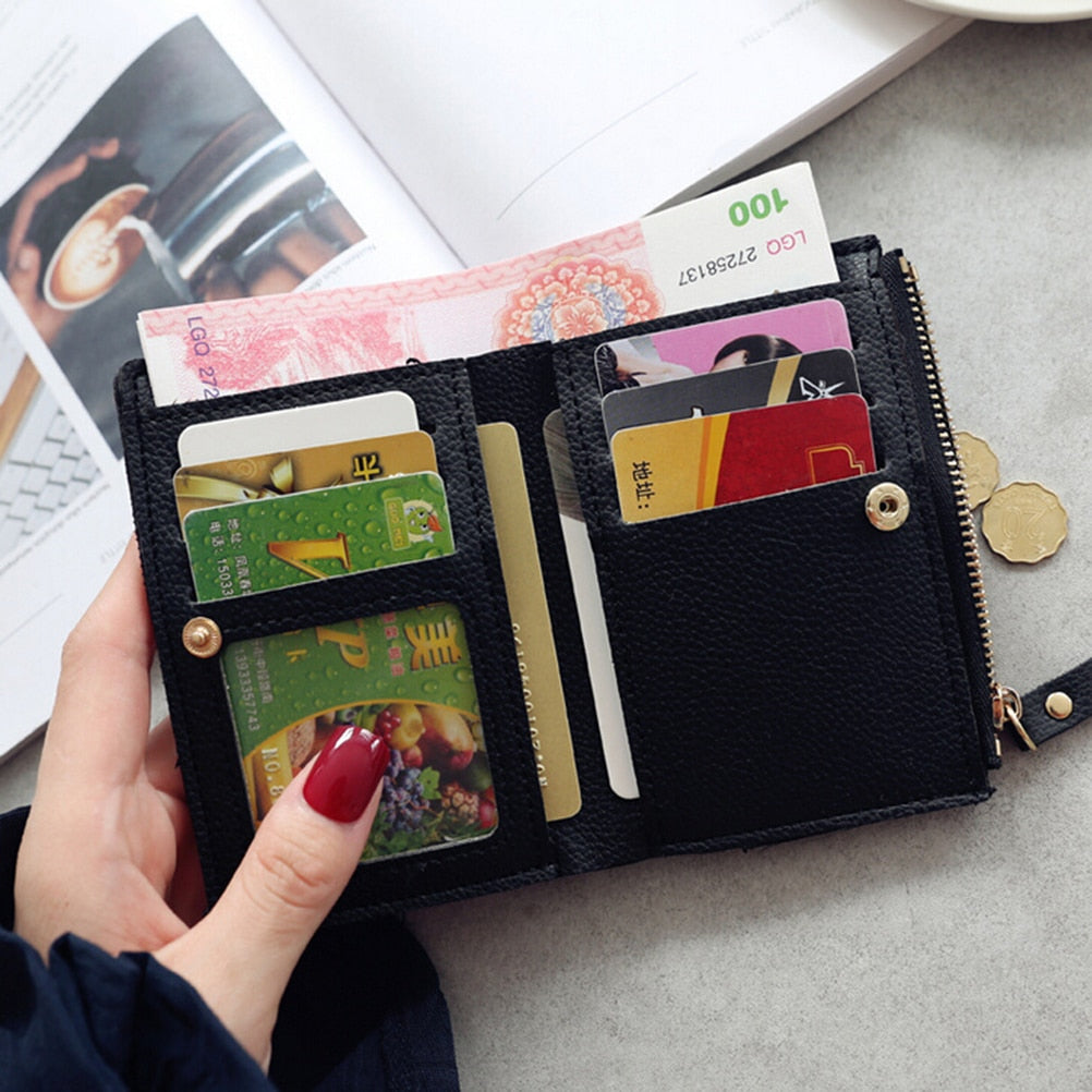 Fashion Women Girls Short Wallet Small PU Leather Cherry Embroidery Coin Purse Card Holders Lady Girl Mini Money Bag