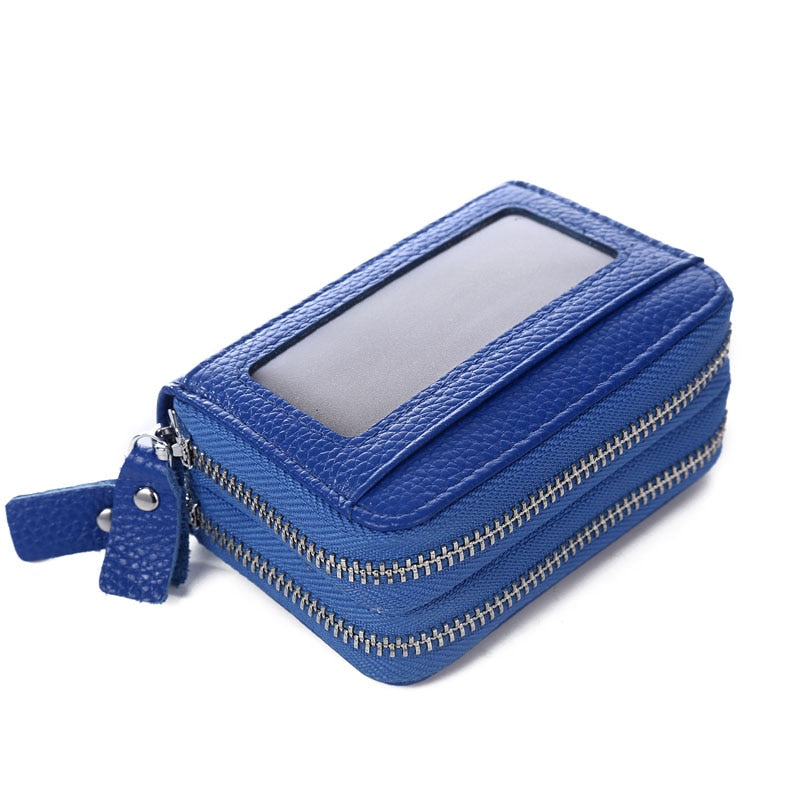 Fashion Brand Genuine Leather Women Card Holder Double Zipper Large Capacity Female ID Credit Card Case Bag Wallet