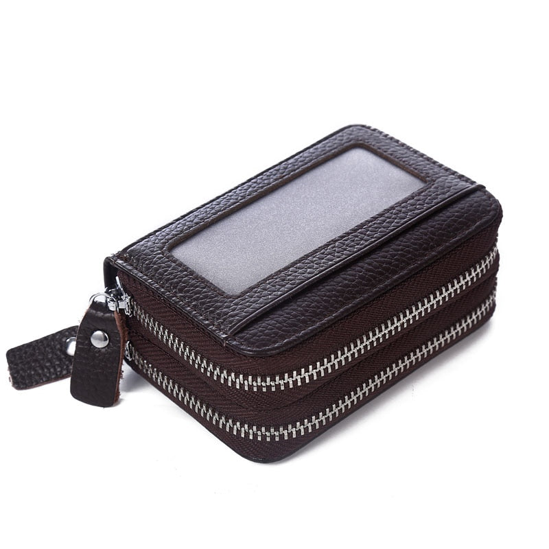 Fashion Brand Genuine Leather Women Card Holder Double Zipper Large Capacity Female ID Credit Card Case Bag Wallet