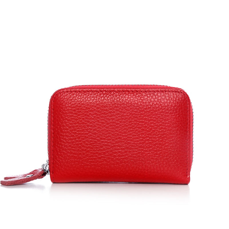 Fashion Brand Genuine Leather Women Card Holder Double Zipper Large Capacity Female ID Credit Card Case Bag Wallet